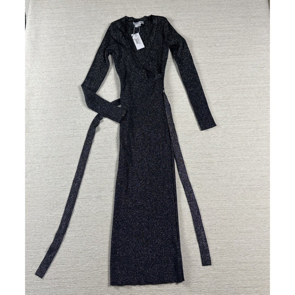 NWT Metallic Maxi Dress Black Silver Bodycon Y2K Party Cocktail BORN M Glam Date